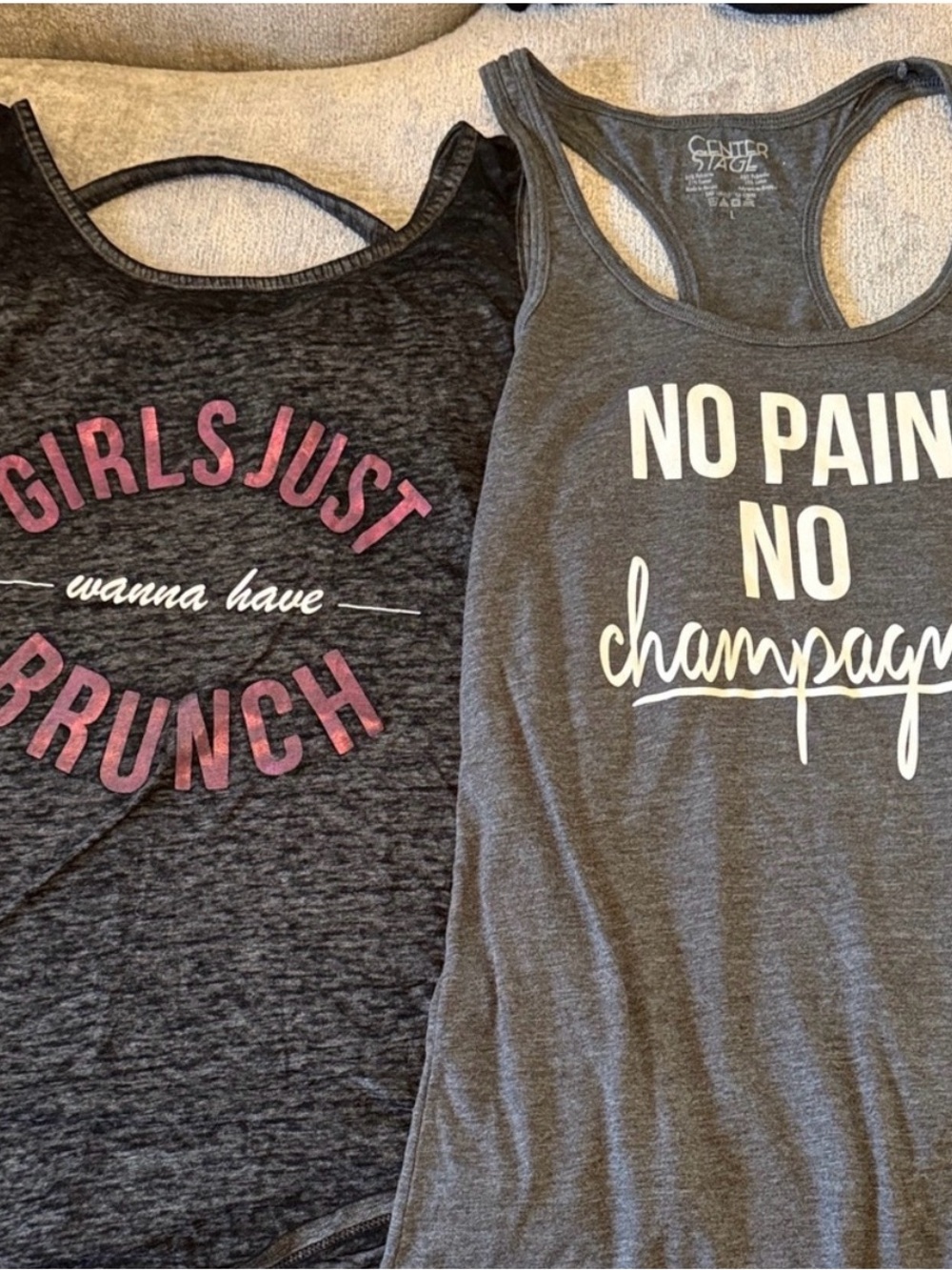 Women’s Funny Workout Tank Tops Size L Lot of 2 Brunch Champagne Gym